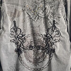 VINTAGE RECESS EMBROIDERED BLEEDING HEART SERPANTS DENIM SHIRT SIZE M/L